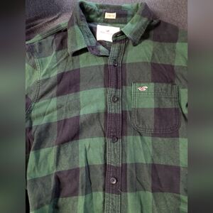 Hollister Green Plaid Button Down Size L